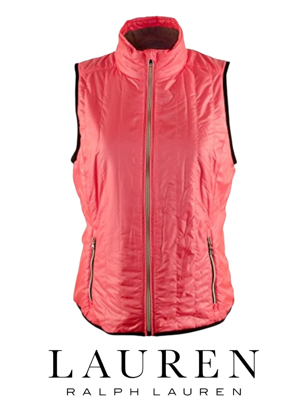 NWT Lauren Ralph Lauren Active Coral Pink Quilted Vest Large Petite Lightweight